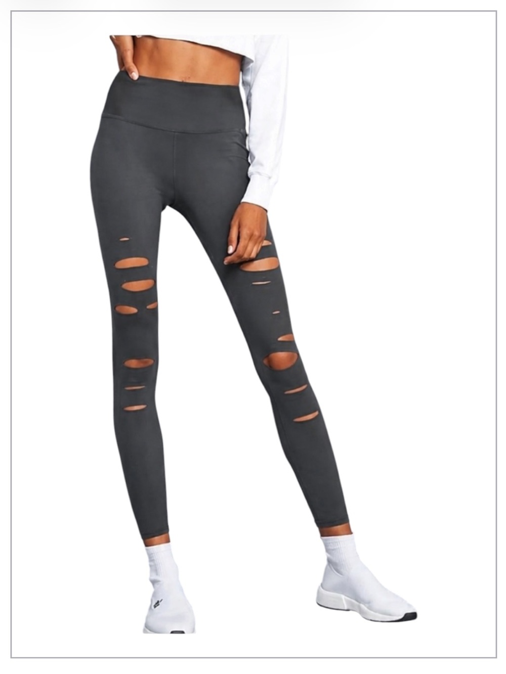 Alo Yoga High Waist Warrior Cut Out Leggings Gray High Rise Size S